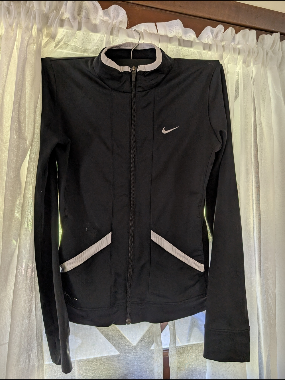 Nike Women's Black Zip-Front Jacket with White Trim